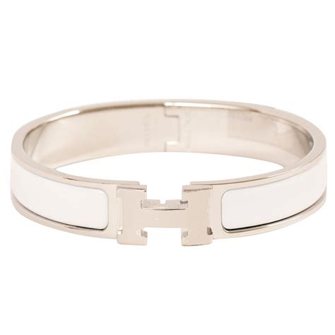 hermes white enamel clic h narrow bracelet